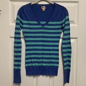 Blue and Green V Neck Sweater